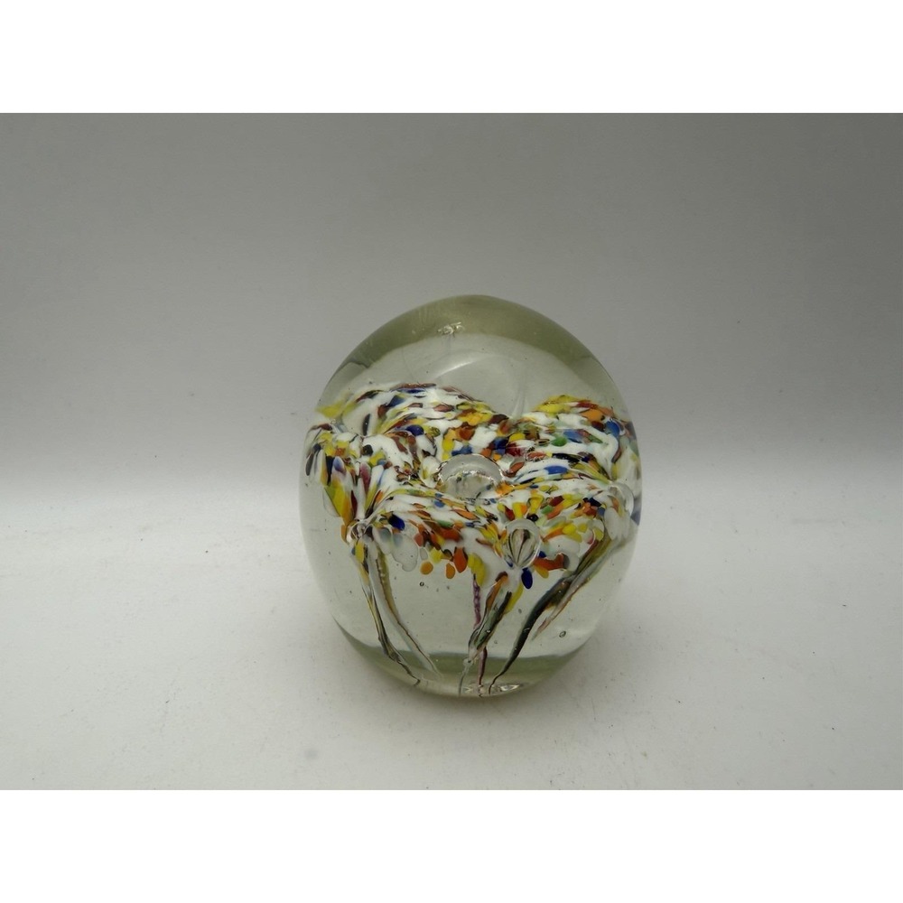Vintage Murano Italy Art Glass Paperweight Multicolor Millefiori